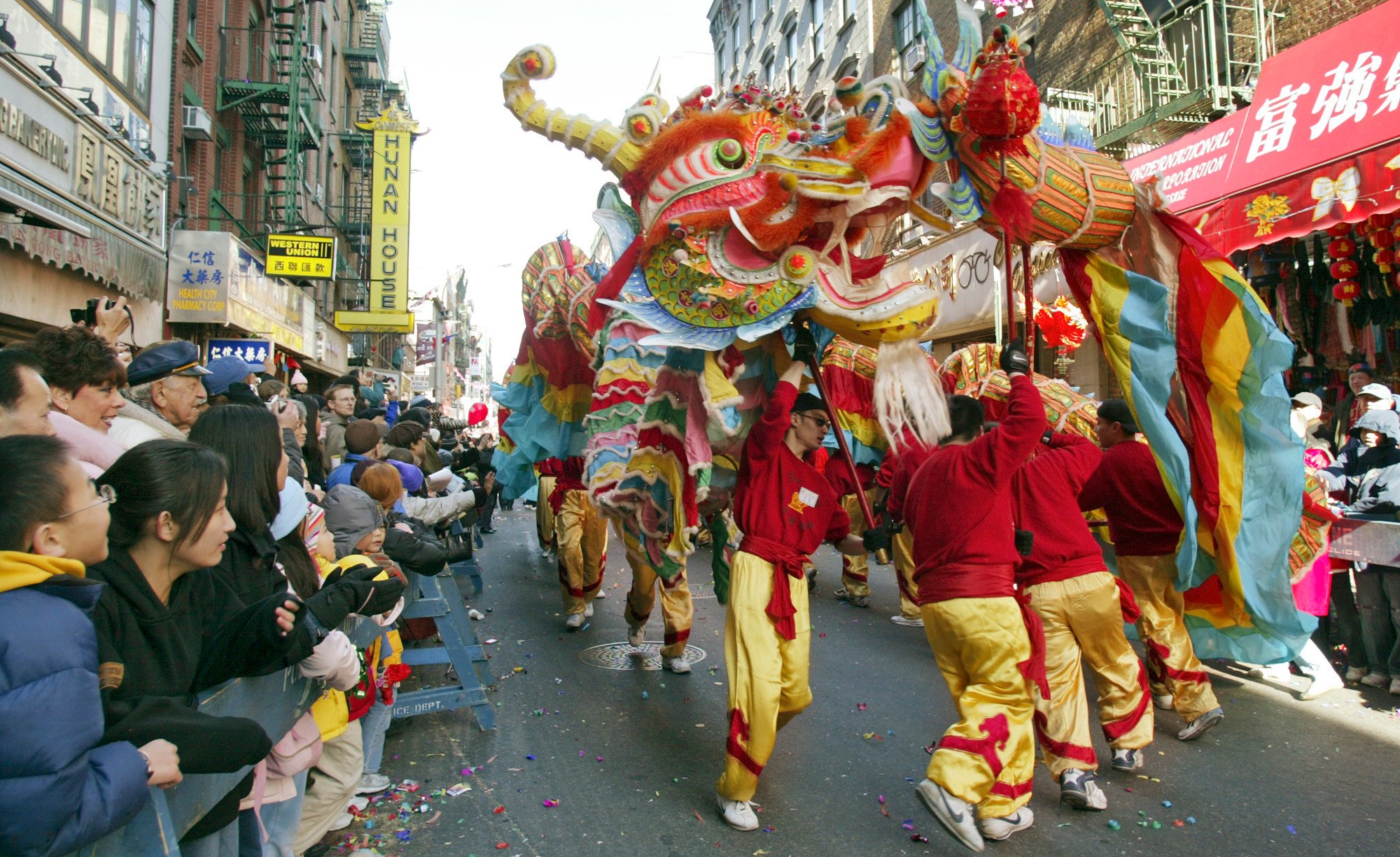 Dragon dancers celebrating Lunar New Year in China