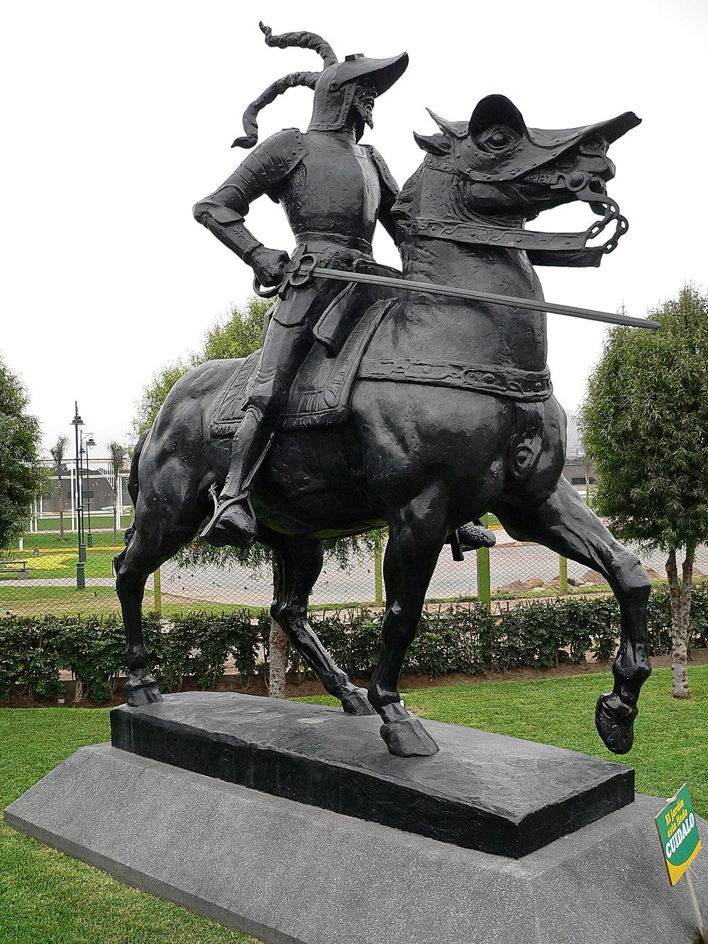 Francisco Pizarro statue in Lima, Peru. Pizarro led the Spanish expedition to Peru, which included Greek conquistadors.